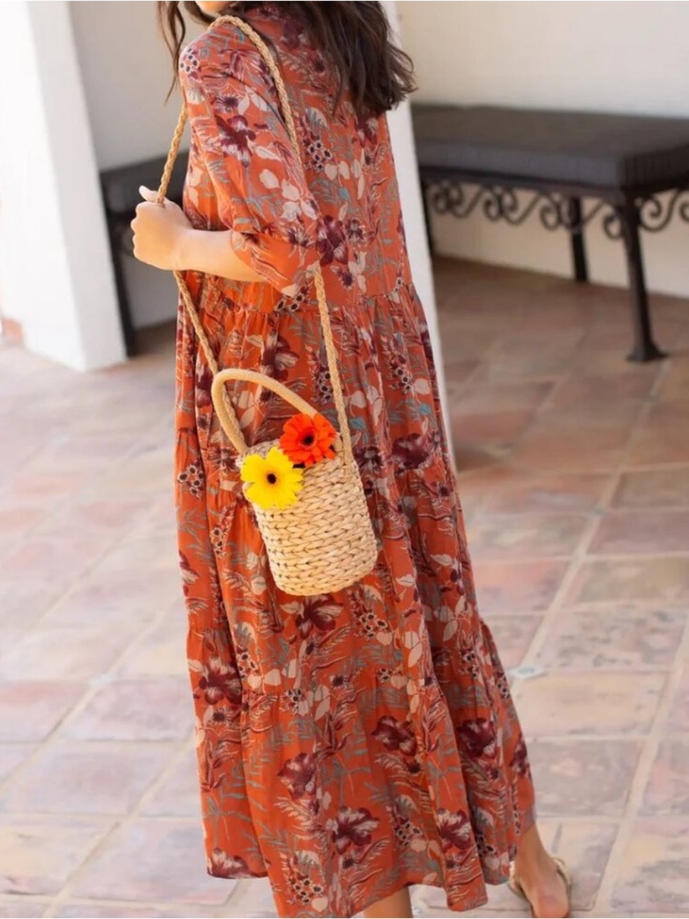 Natural Life Rebecca Orange Floral Collared Midi Shirt Dress XS - Picture 7 of 7